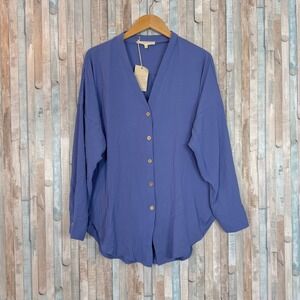 New HDYWT Essential Button Down V-Neck Blouse Top Oversized Long Sleeve S / M